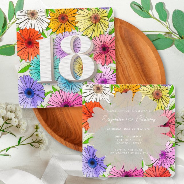 Gray Rustic Floral Spring 18th Birthday Party Invitation (Creator Uploaded)