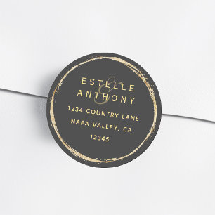 Gray Rustic Gold Circle Ampersand Return Address Classic Round Sticker