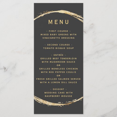 Gray Rustic Gold Circle Frame Ampersand Wedding Menu