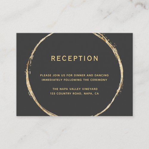 Gray Rustic Gold Circle Frame Wedding Reception Enclosure Card