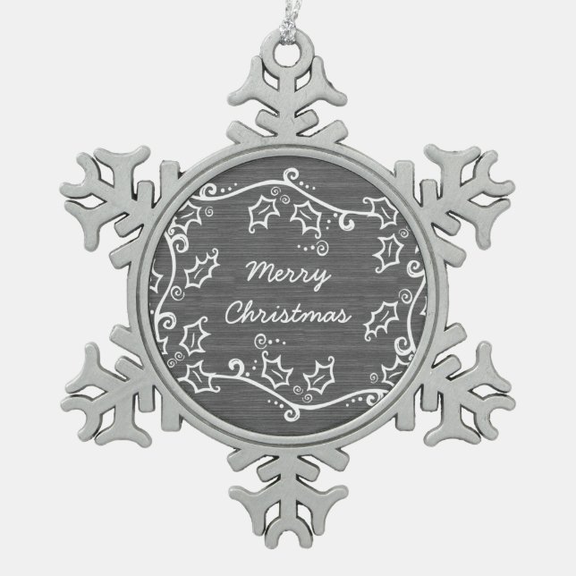 Gray Rustic Holly Snowflake Ornament (Front)