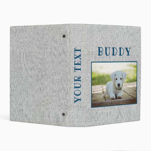 Gray Rustic Keepsake Pet Dog Photo Album  Mini Binder - Gray Rustic Keepsake Pet Dog Photo Album Mini Binder. The binder has a photo of a pet, pet`s name and gray rustic background. Personalize with your dog or any other pet photo and your dog or pet name and change or erase the text on the spine. A great keepsake gift, photo album, a scrapbook album, in memory of for your dog.