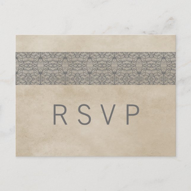 Gray Rustic Lace RSVP Postcard (Front)