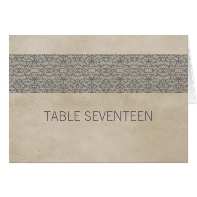 Gray Rustic Lace Table Number Card (Front Horizontal)
