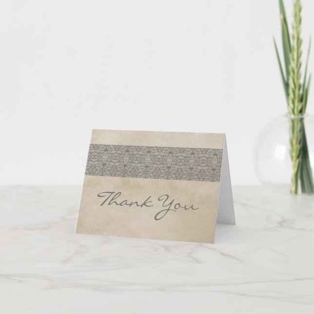 Gray Rustic Lace Thank You Card (Front)