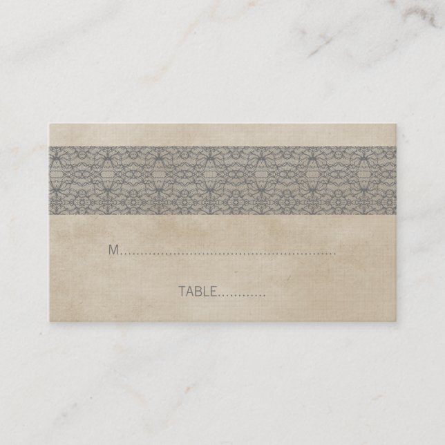 Gray Rustic Lace Wedding Place Card (Front)