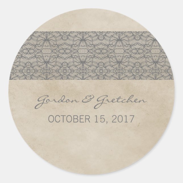 Gray Rustic Lace Wedding Stickers (Front)