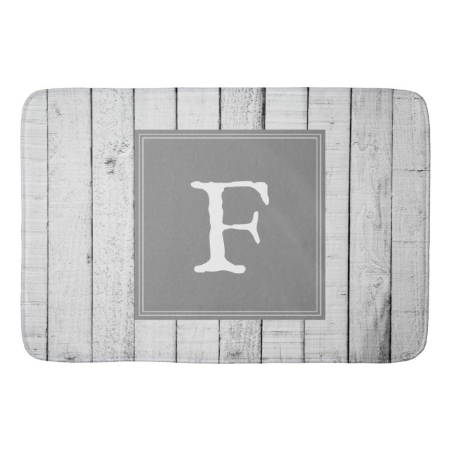 Gray Rustic Monogram Bath Mat (Front)