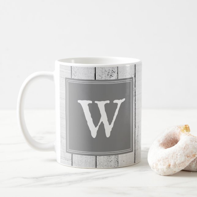 Gray Rustic Monogram Mug (With Donut)