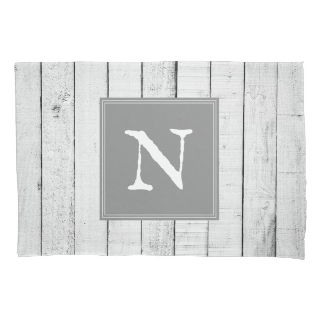 Gray Rustic Monogram Pillowcase (Front)
