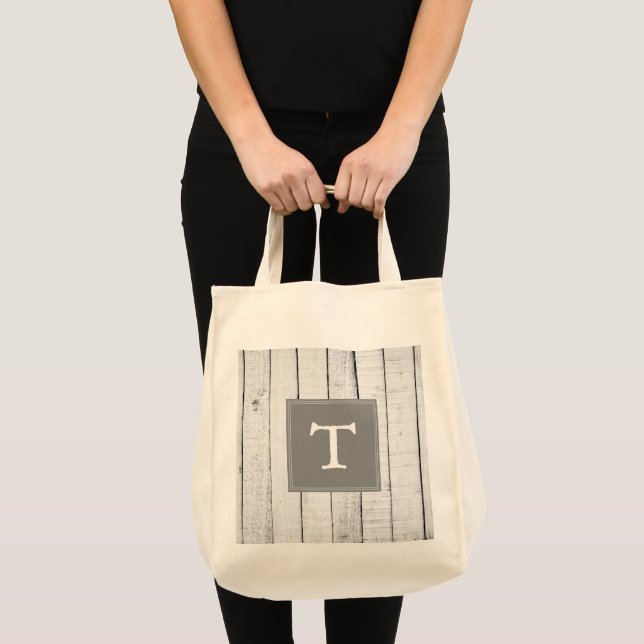 Gray Rustic Monogram Tote Bag (Front (Product))