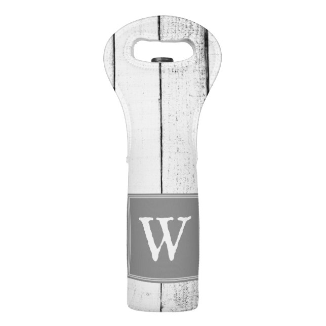 Gray Rustic Monogram Wine Tote (Front)
