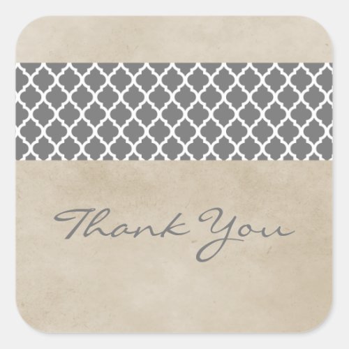 Gray Rustic Quatrefoil Thank You Stickers