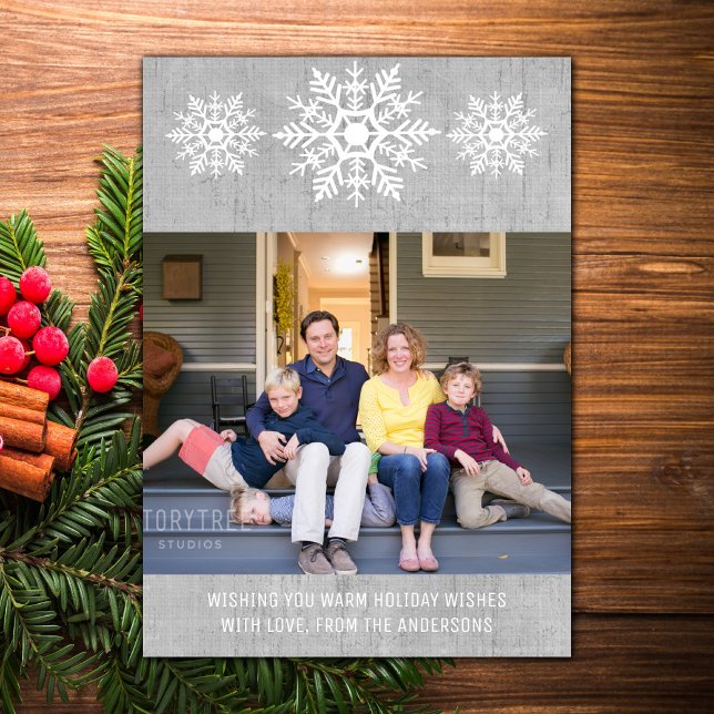 Gray Rustic Snowflake Holiday Photo Card (Gray Rustic Snowflake Holiday Photo Card)