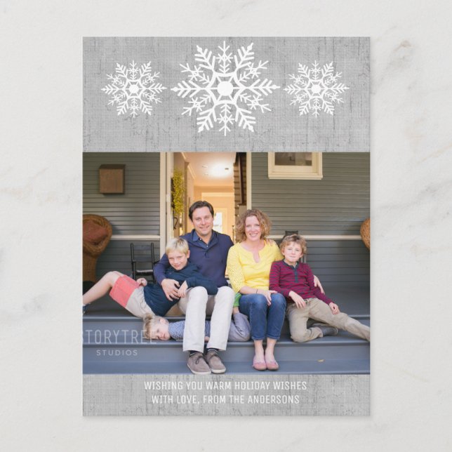 Gray Rustic Snowflake Holiday Photo Postcard (Front)