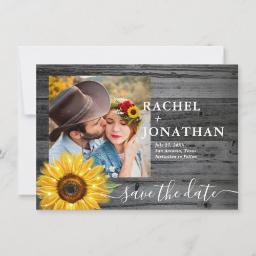 Gray Rustic Sunflower Photo Wedding Save The Date
