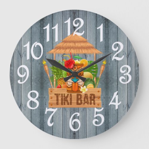 Gray Rustic Tiki Bar  Large Clock