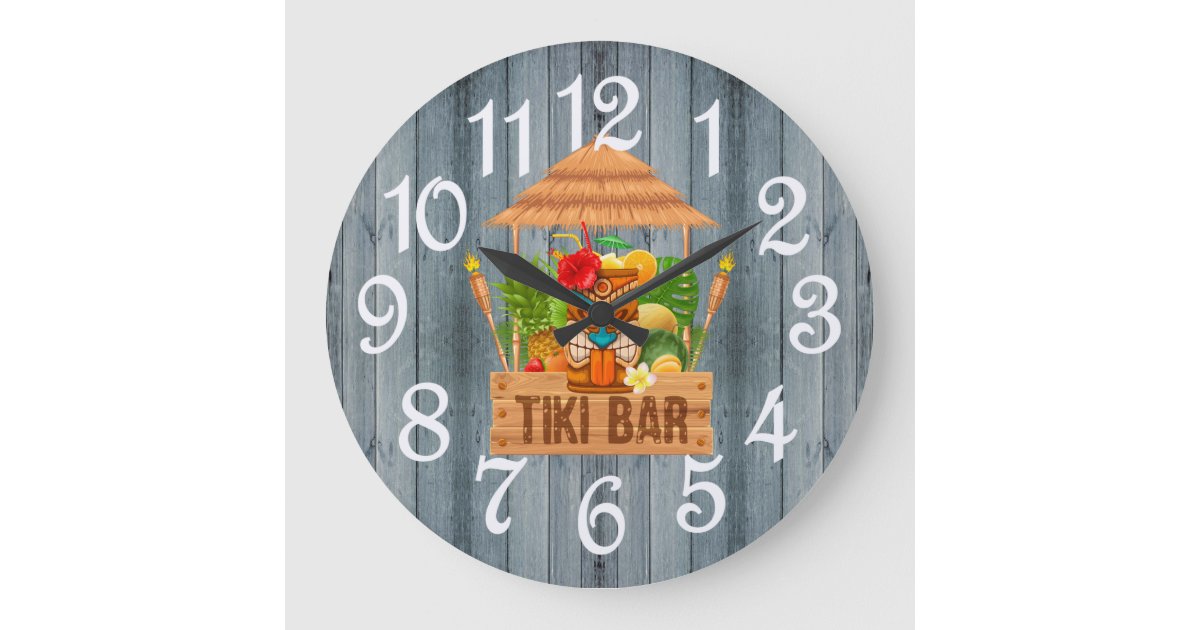 Gray Rustic Tiki Bar Large Clock | Zazzle
