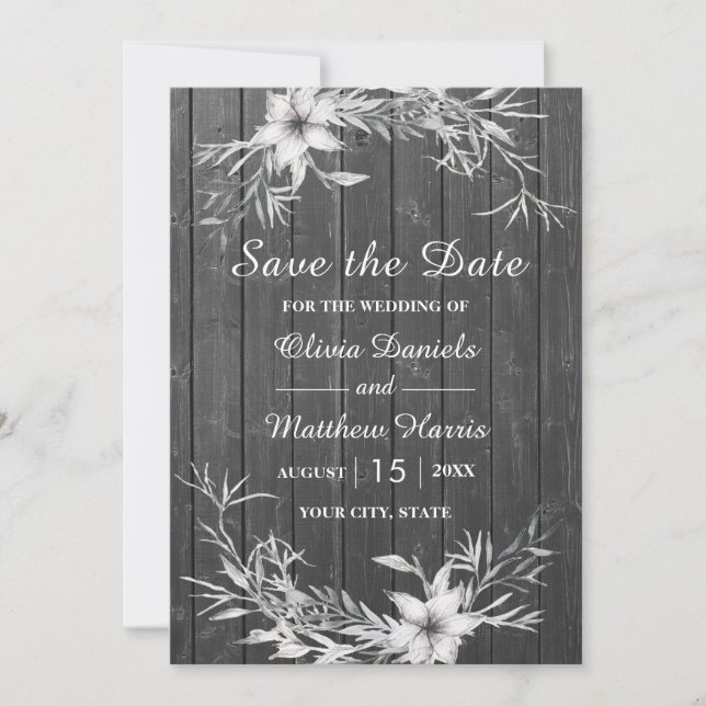 Gray rustic. Wedding wood barn Save the Date Invitation (Front)