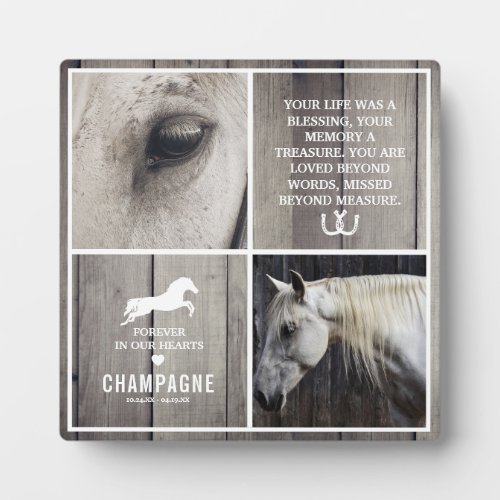 Gray Rustic Wood Horse Memorial Photo Collage Plaque