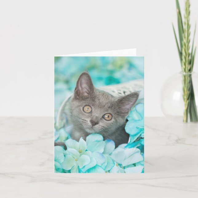 Gray Sadie Blue Floral Blank Notecard (Front)