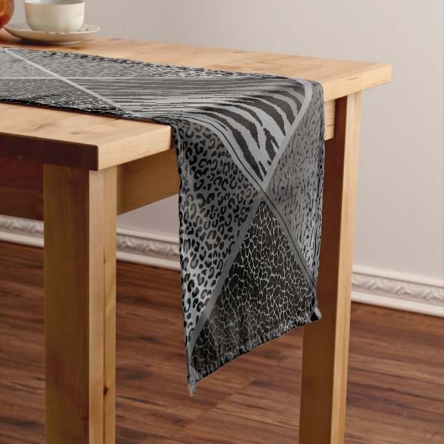 Gray Safari Animal Geometric Patterns Short Table Runner (In Situ)