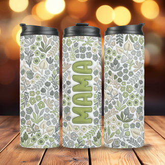 Gray Sage Boho Floral 3D Effect Mama Thermal Tumbler