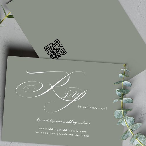 Gray Sage Calligraphy Wedding Website QR CODE RSVP Card