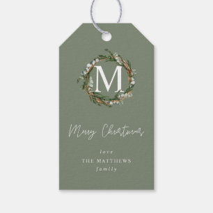 Gray Sage Eucalyptus Wreath Monogram V2 Gift Tags