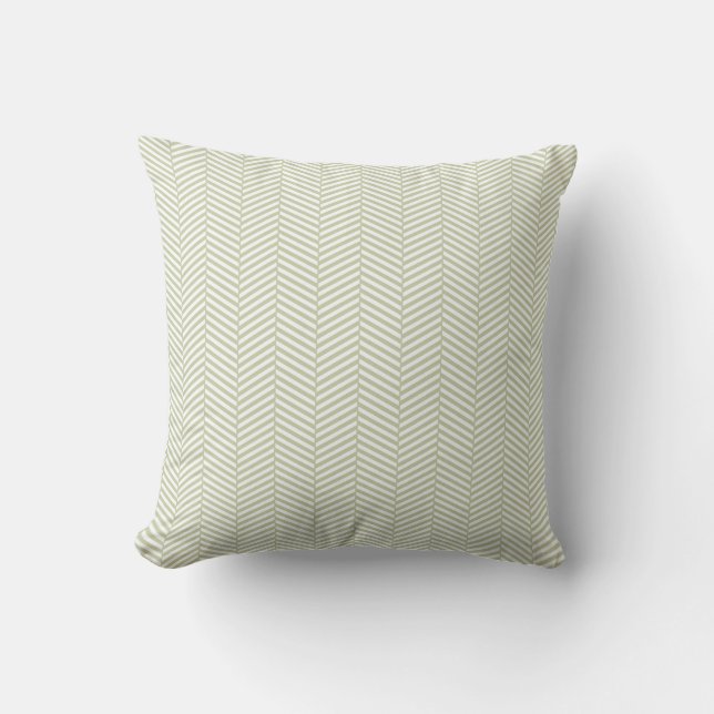 Gray Sage Green White Chevron Throw Pillow (Front)