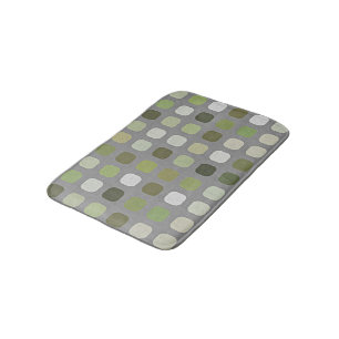 Gray Sage Olive Green Round Squares Art Bath Mat