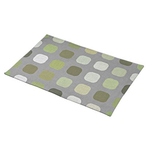 Gray Sage Olive Green Round Squares Art Pattern Cloth Placemat