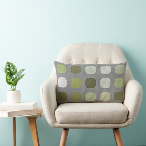 Gray Sage Olive Green Round Squares Art Pattern Lumbar Pillow