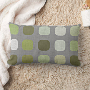 Gray Sage Olive Green Round Squares Art Pattern Lumbar Pillow