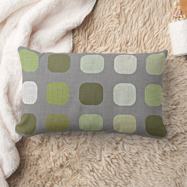 Gray Sage Olive Green Round Squares Art Pattern Lumbar Pillow (Blanket)