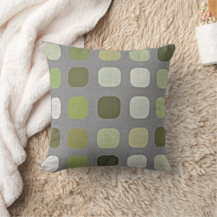 Gray Sage Olive Green Round Squares Art Pattern Throw Pillow