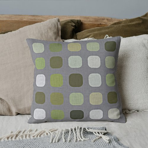 Gray Sage Olive Green Round Squares Art Pattern Throw Pillow