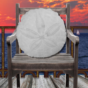 Gray Sand Dollar Nautical Coastal  Round Pillow