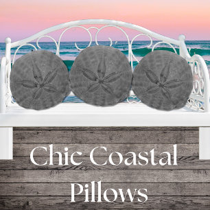 Gray Sand Dollar Nautical Coastal  Sea Round Pillo Pillow