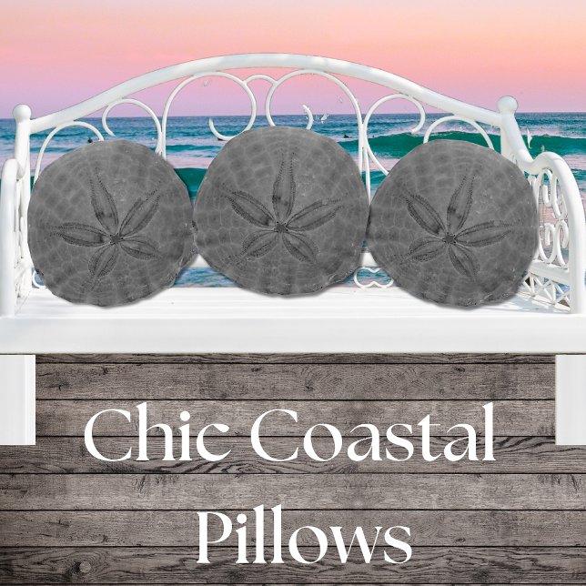 Gray Sand Dollar Nautical Coastal  Sea Round Pillo Pillow (Creator Uploaded)