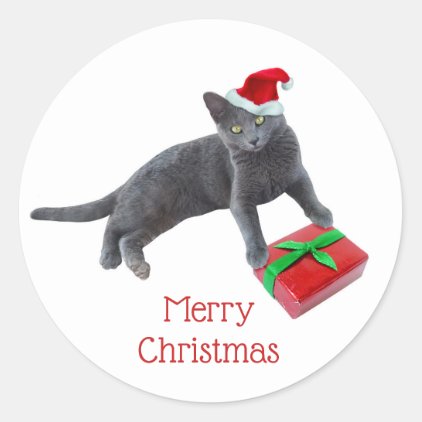 Gray Santa Cat Stickers