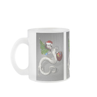 Gray Santa Dragon Frosted Glass Coffee Mug