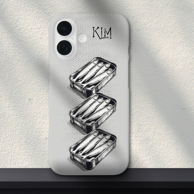 Gray Sardine Art Grunge Drawing Custom Monogram  Case-Mate iPhone Case (Creator Uploaded)