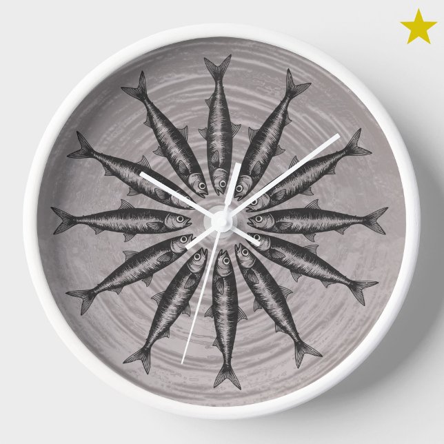 Gray Sardine Drawing Sketch Fish Pattern   Clock (Creator Uploaded)