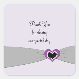 Gray Sash Purple Heart Wedding Thanks Square Sticker