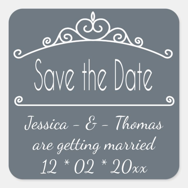 Gray Save The Date Slate White Engagement Wedding Square Sticker (Front)