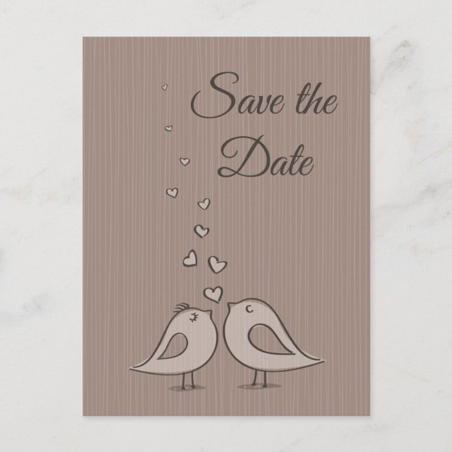 Gray Save the Date Wedding Birds Photo Post Card (Front)
