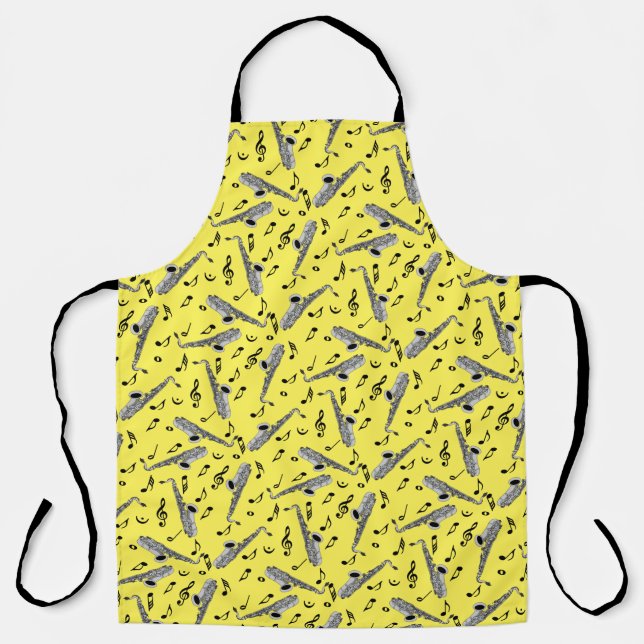 Gray Saxophone Music Note Pattern Apron (Front)