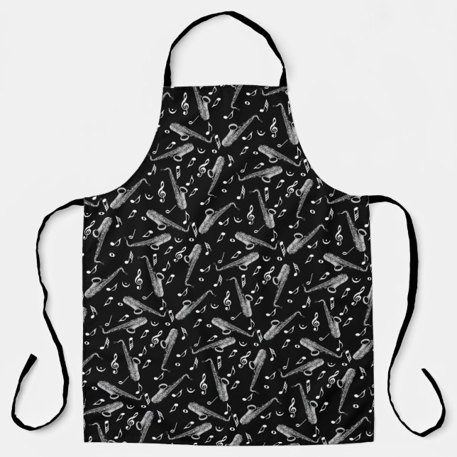 Gray Saxophone Music Note Pattern Apron (Front)