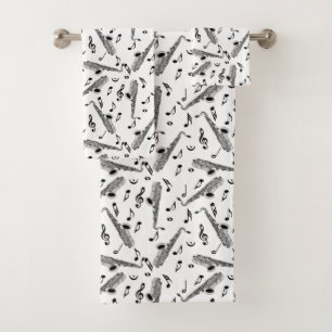 Gray Saxophone Music Note Pattern Bath Towel Set